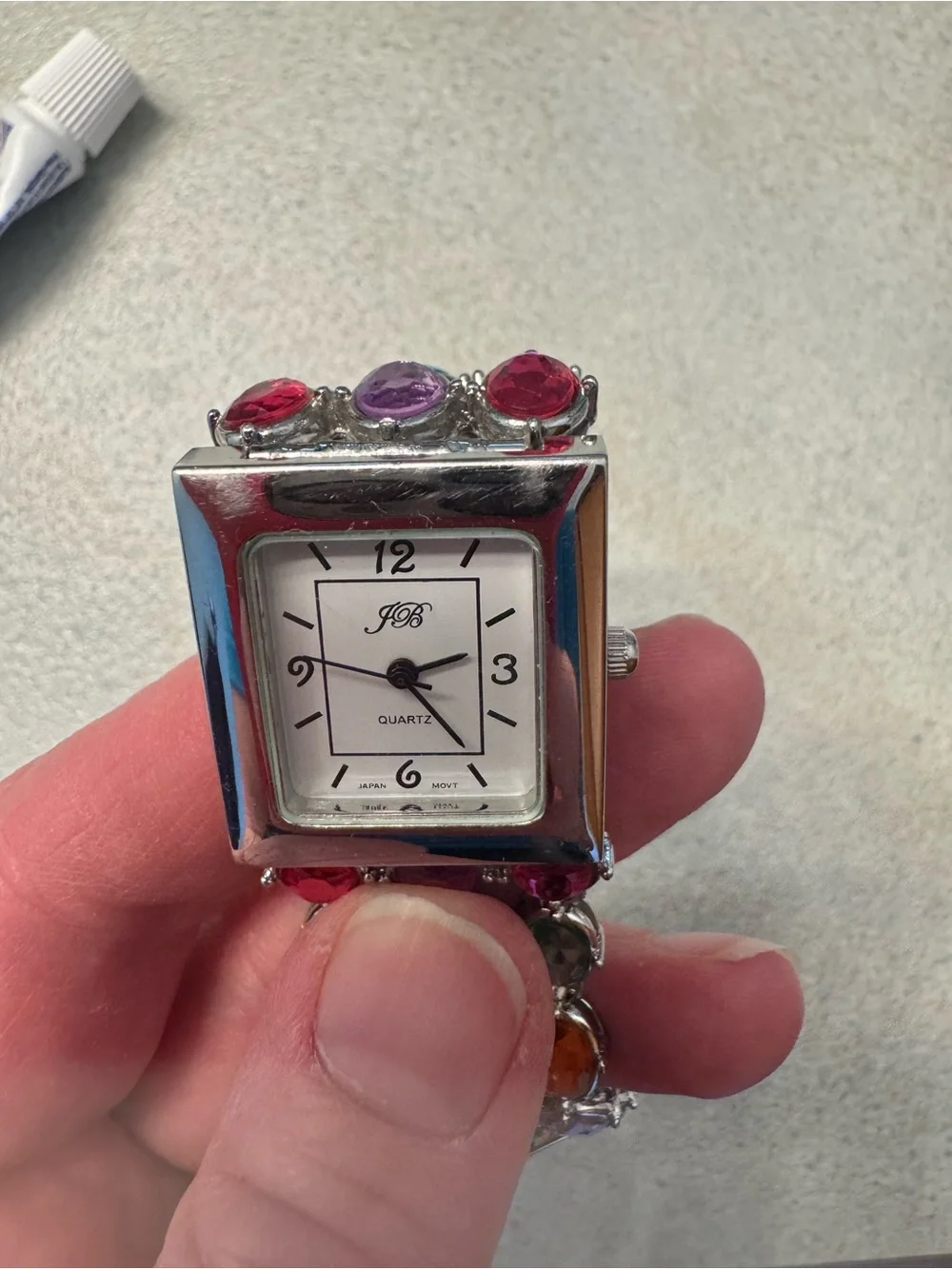 Vintage JB brand Colorful Multi-Stone Silver Bracelet Watch **not working**